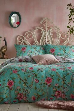Furn. Vintage Chinoiserie Floral Exotic Duvet Cover And Pillowcase Set