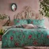Furn. Vintage Chinoiserie Jade Floral Reversible Duvet Cover And Pillowcase Set