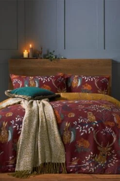 Furn. Forest Fauna Printed Woodland Reversible Duvet Cover And Pillowcase Set
