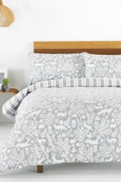 Furn. Grey Skandi Woodland Brushed Cotton Winter Stag Reversible Duvet Cover And Pillowcase Set