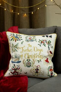 Furn. 12 Days Of Christmas Embroidered Polyester Filled Cushion