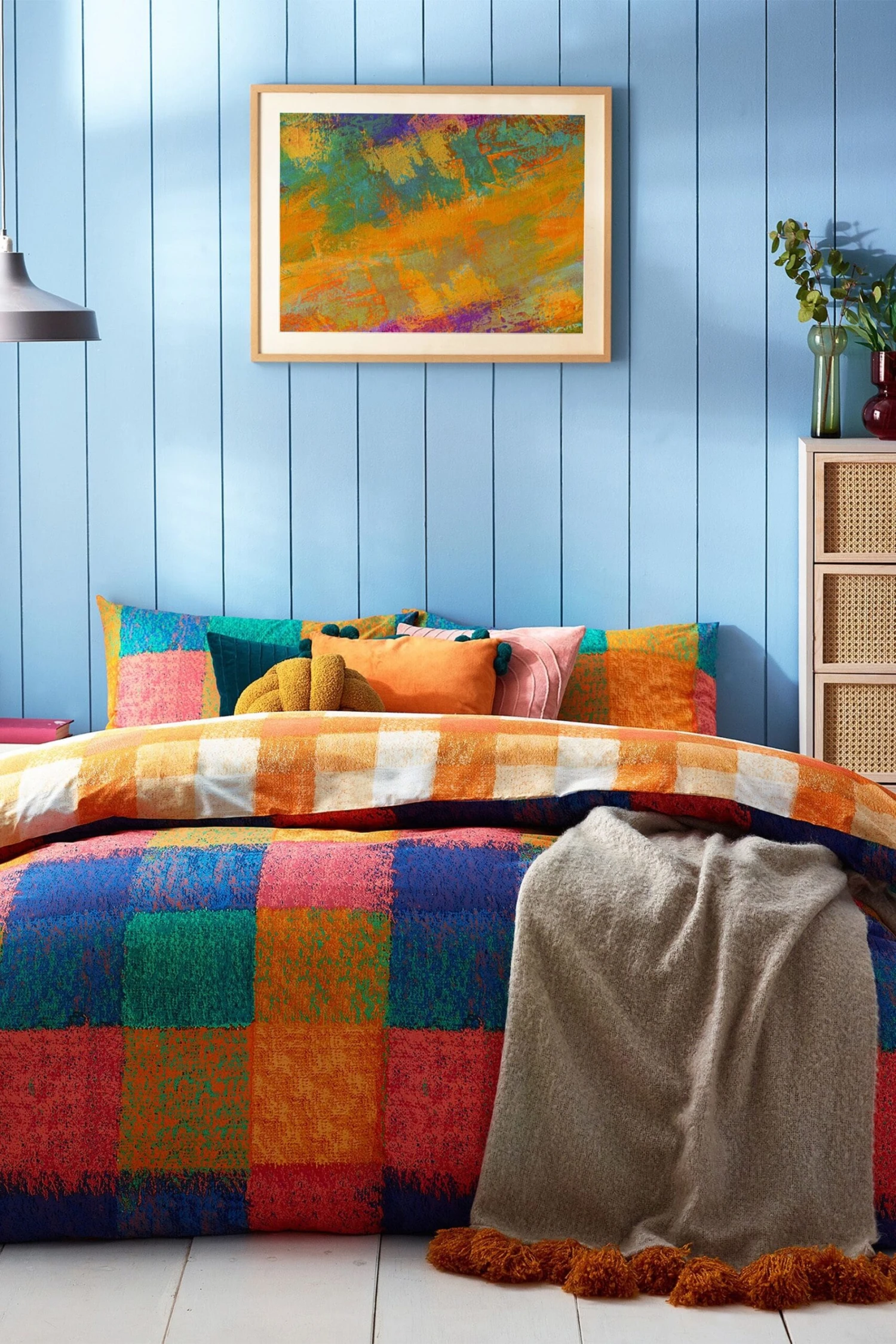 Furn. Alma Colourful Check Reversible Duvet Cover And Pillowcase Set 1 Furn. Alma Colourful Check Reversible Duvet Cover And Pillowcase Set