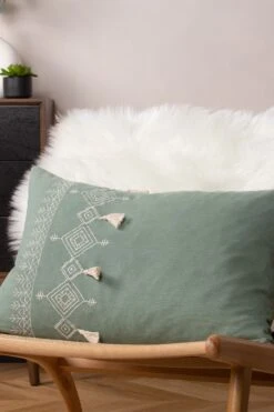 Furn. Pritta Cotton Embroidered Tasselled Cushion