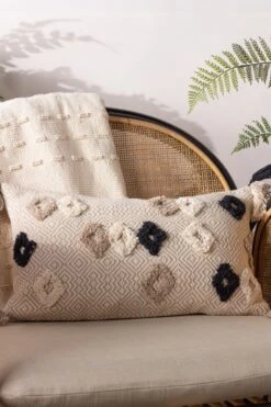 Furn. Benji Tasselled Jacquard Diamond Tufted Cotton Cushion