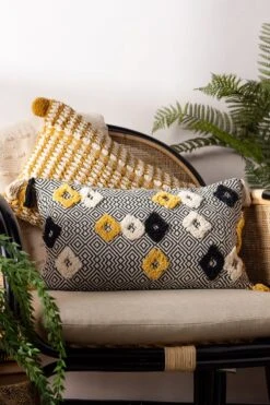 Furn. Benji Tasselled Jacquard Diamond Tufted Cotton Cushion