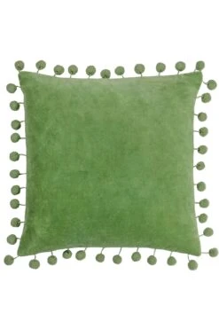 Furn. Dora Cotton Velvet Pom-Pom Trim Cushion