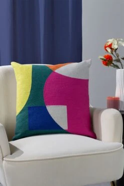 Furn. Anjo Geometric Colour Block Crewl Embroidered Cushion