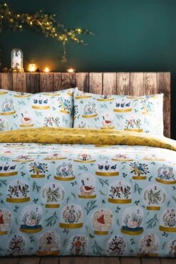 Furn. Blue Twelve Days Of Christmas Festive Reversible Duvet Cover And Pillowcase Set