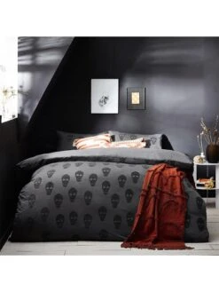 Furn Halloween Tufted Skulls Duvet Cover Set - Charcoal
