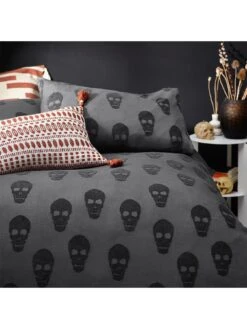 Furn Halloween Tufted Skulls Duvet Cover Set - Charcoal -Furn Store V83QT SQ3 0000000071 CHARCOAL SLd