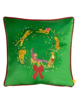 Furn Purrfect Leaping Leopards Christmas Cushion